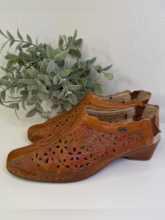 PIKOLINOS Shoes - Pikolinos Romana Multitone Floral Leather Cut Out Brown Slip On Mules Size 38